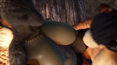 Sexual Instinct: Feline Banging a Reptilian Chick with Huge Boobs