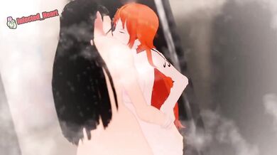 Lesbian Love in the Shower: Robin and Nami's Passionate Embrace (Sequel)