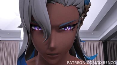 Neuvillettes fucking in front of the mirror with Arlecchino Genshins cock