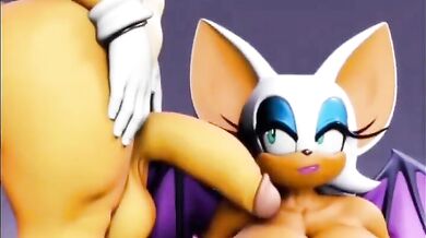 Rouge's Breast Gets Covered in Tails' Cum as She Moans with Pleasure