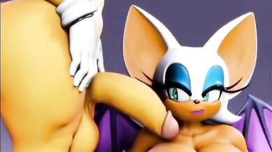 Rouge's Breast Gets Covered in Tails' Cum as She Moans with Pleasure