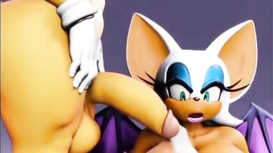 Rouge's Breast Gets Covered in Tails' Cum as She Moans with Pleasure