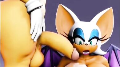 Rouge's Breast Gets Covered in Tails' Cum as She Moans with Pleasure