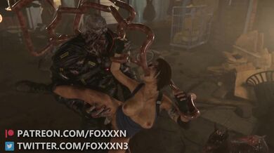 The tentacles of Jill Valentine's nemesis ravage her on the streets of Shibuya in Nemesis Tentacle Street Fuck