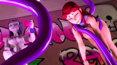 Amateur Gwen XXX Raven and Starfire Mashup