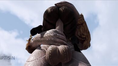 Dark-skinned MILF with a curvy figure takes on a big futa dick