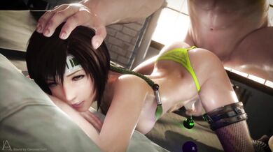 Yuffie Kisaragi Bends Down and Touches Initial A with Her Wet Pussy