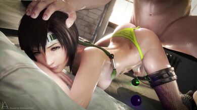 Yuffie Kisaragi Bends Down and Touches Initial A with Her Wet Pussy