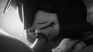 Angelic Alice Swallows Black Cock in B/W