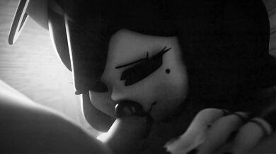 Angelic Alice Swallows Black Cock in B/W