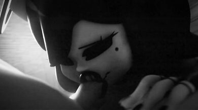 Angelic Alice Swallows Black Cock in B/W