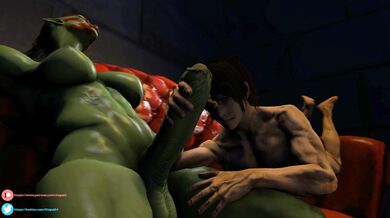 Futa Orc's Cock Handjobbed By Horny Human Hands