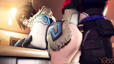 Mei Gets Gang-Banged by Overwatch Characters Soldier 76 and Colonel Yobo