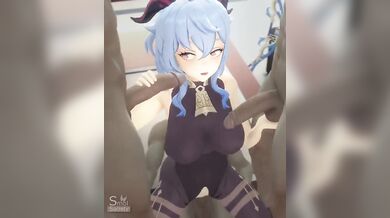 Double Handjobs from Ganyu While Riding