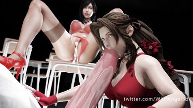 Tifa Lockhart Fucks Aerith Gainsborough's Mouth & Cum Hole While Wearing a Red Dress
