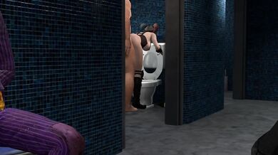 Batman's busty sidekick gets pounded by the Joker's henchman in a public restroom!