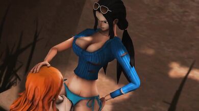 - Nami riding Robin's dick in amateur SFM