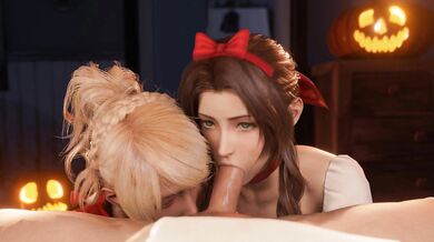 Aerith's Halloween Handjob Surprise: Lunafreya Double Blowjob Special!