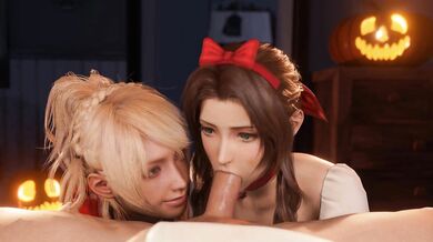 Aerith's Halloween Handjob Surprise: Lunafreya Double Blowjob Special!