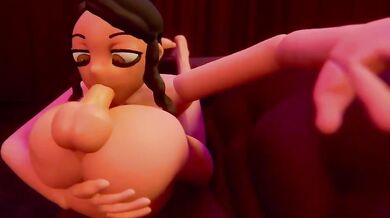 Busty Japanese Babe Sucks Her Cock in Silence on the Sofa