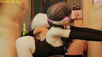 Asian Babes Ashe and Dva Get Railroaded by a Dominating Boss in 'Polishing the Jade Bell'