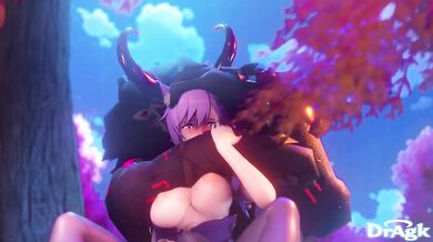 Rough Anal Threesome with KeQing and Mitachurl [Artist DragK]