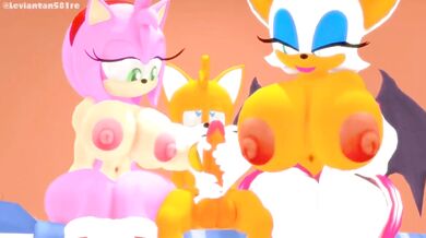 Double The Pleasure With Amy and Rouge's Cock Tail Orgy