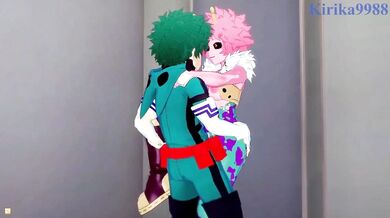 Izuku Midoriya's massive cock penetrates tight teen pussy of Mina Ashido