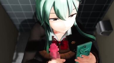 Girls of MMD get their hands dirty with some toilet handjob action!