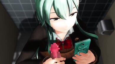 Girls of MMD get their hands dirty with some toilet handjob action!