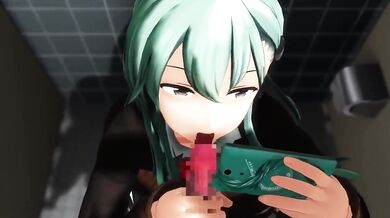 Girls of MMD get their hands dirty with some toilet handjob action!