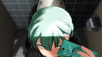 Girls of MMD get their hands dirty with some toilet handjob action!