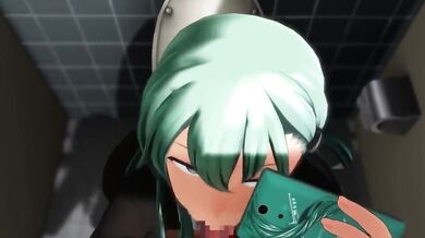 Girls of MMD get their hands dirty with some toilet handjob action!