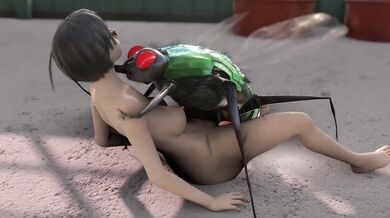 Lakeside Slut: Spectacles Bitch Knocked Up by Enormous Insect (Hairless Pussy Edition)