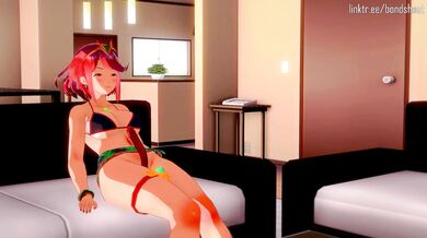 Two Naughty Nymphs Please One Horny Beast: Pyra and Mythra Gangbang Rex