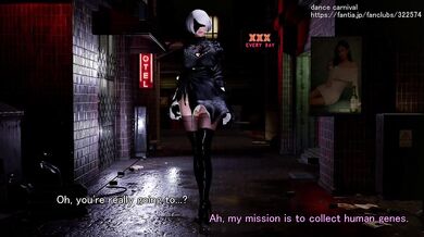 Cuckolding 2B with a pack of horny geezers in front of the voyeuristic viewer.